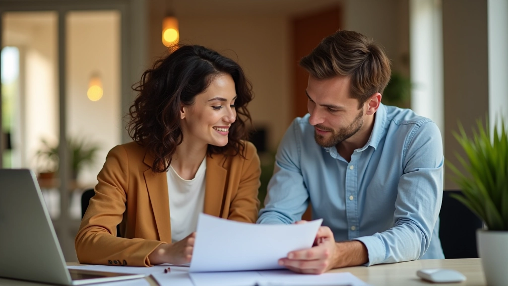 Un couple discute de leurs finances de manière positive et constructive dans un environnement confortable