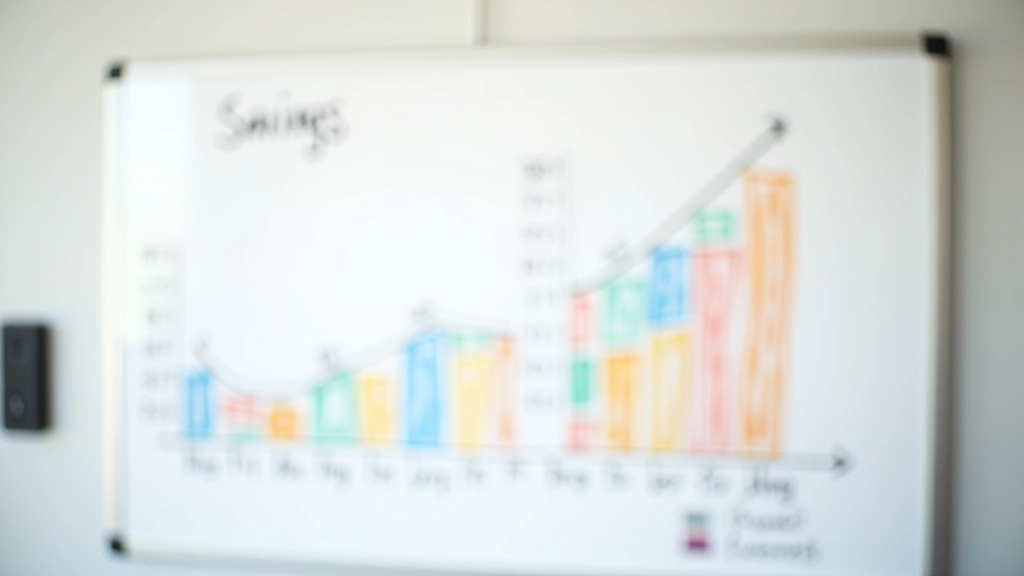 Tableau blanc avec graphique tracé à la main montrant l'évolution de l'épargne sur plusieurs mois, avec des marqueurs colorés